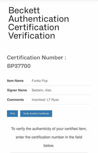 Alec Baldwin signed U.S. Marines Funko (USMC) w/ Lt. Ryan inscription - Beckett COA *RARE*