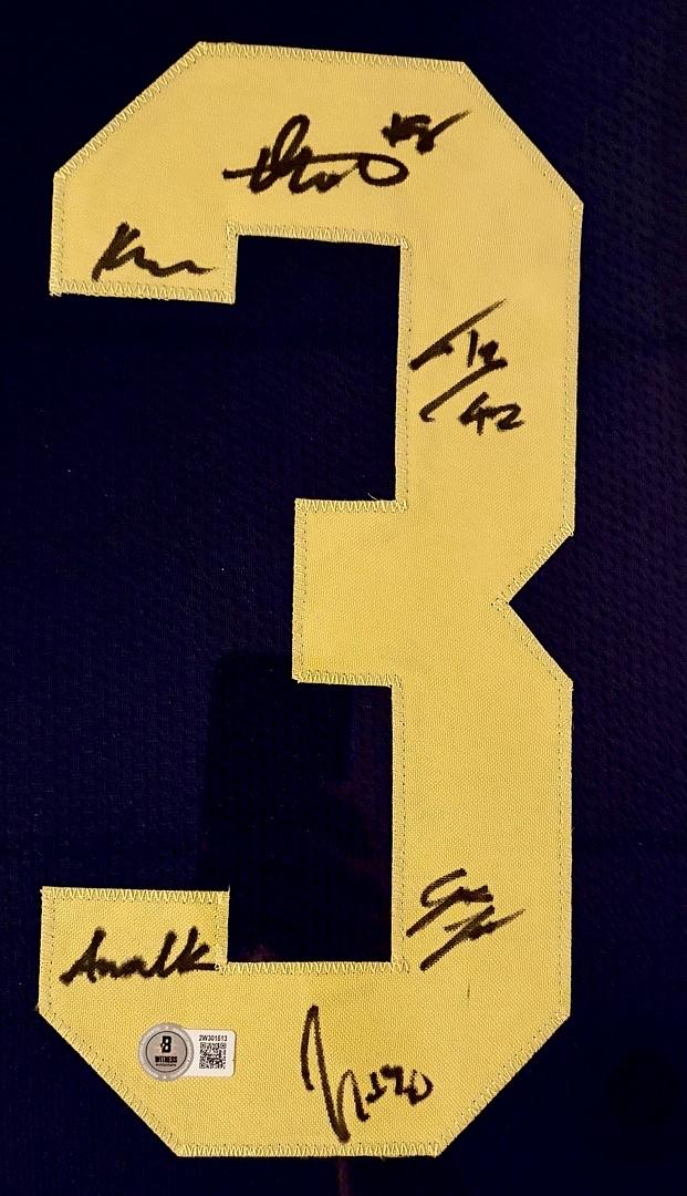 University of Michigan 34x42 signed, framed 2023 National Champs jersey (signed by 11) - Beckett COA
