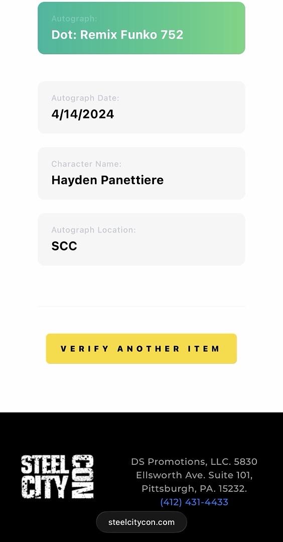 Hayden Panettiere signed "Remix" Funko #752 - Beckett COA