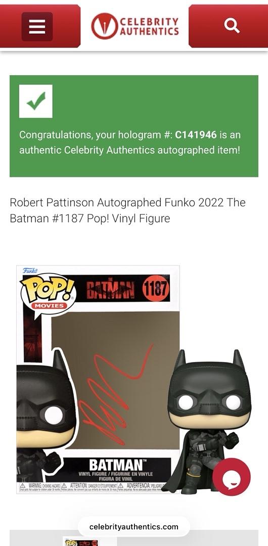 Robert Pattinson Signed Funko Pop #1187 (Batman) - Celebrity Authentics