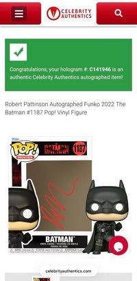 Robert Pattinson Signed Funko Pop #1187 (Batman) - Celebrity Authentics