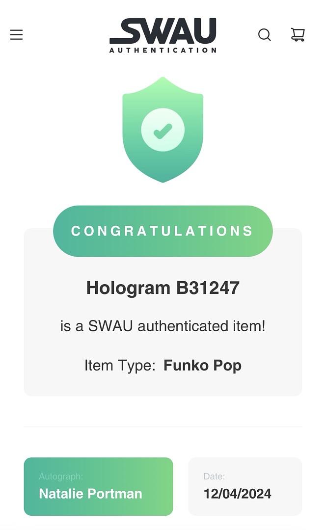 Natalie Portman Signed BAM Exclusive Funko Pop #1076 Thor Love & Thunder - SWAU COA