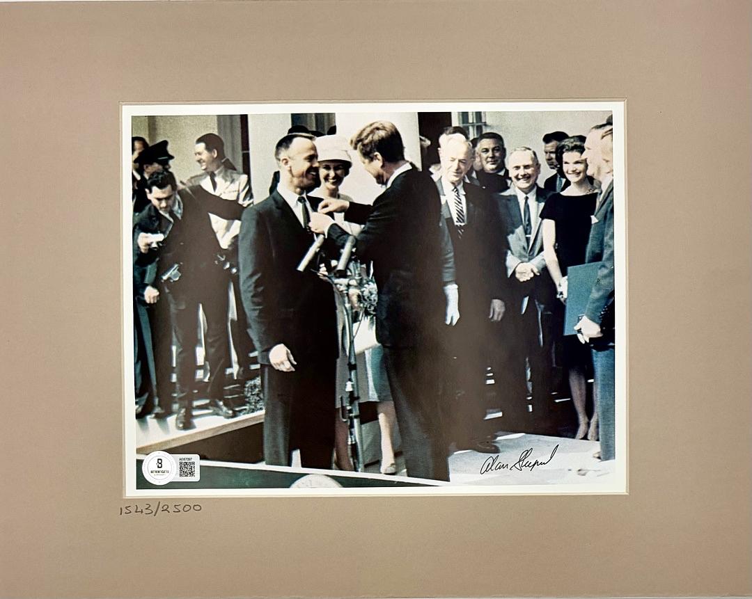 Alan Shepard signed 11x14 limited edition print (1543/2500) receiving Distinguished Flying Medal - Beckett COA