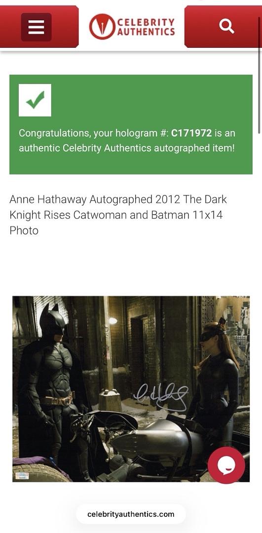 Anne Hathaway sexy signed 11x14 "Batman" - Celebrity Authentics COA