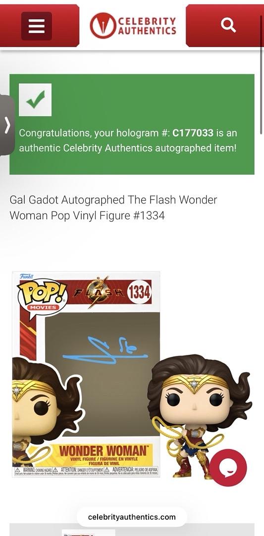 Gal Gadot Signed Funko Pop #1334 Wonder Woman (The Flash) - Celebrity Authentics COA
