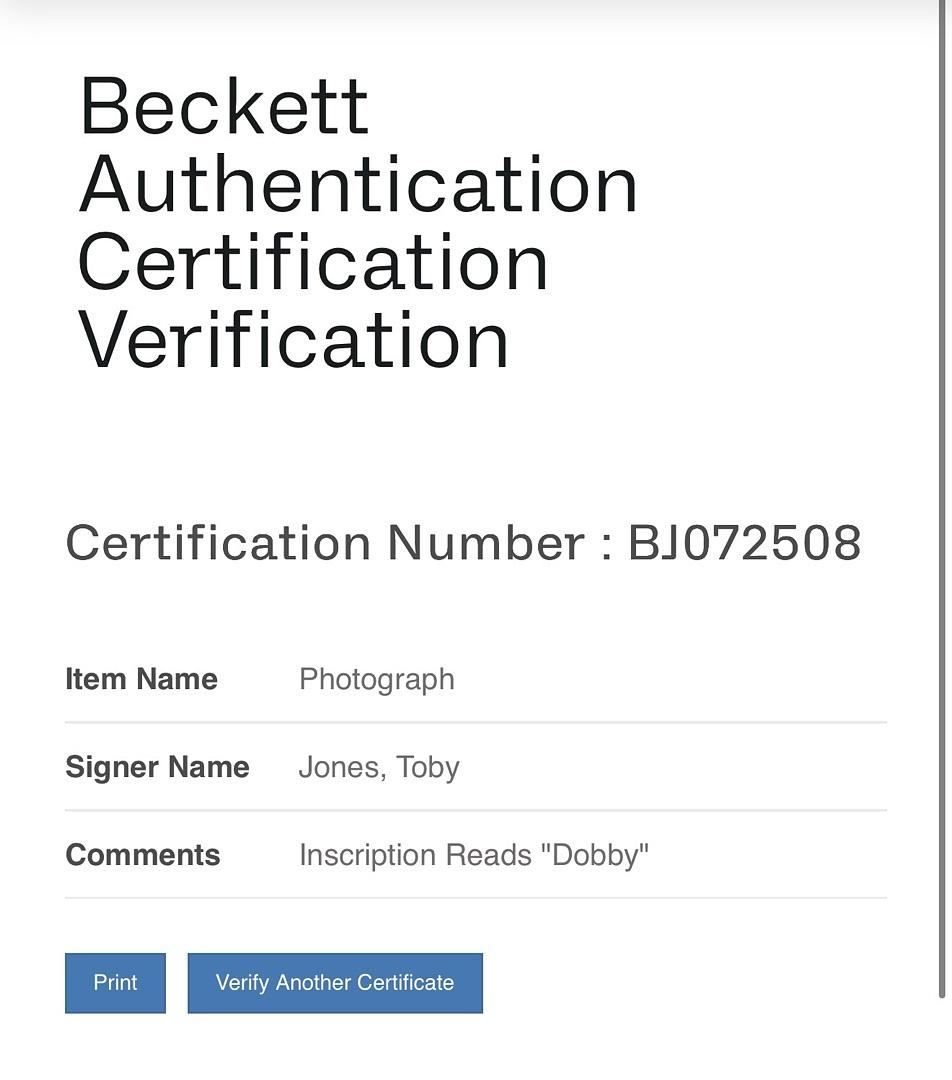 Toby Jones "Dobby" signed 8x10 (Harry Potter) - Beckett COA