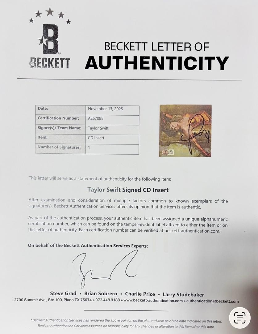 Taylor Swift matted, signed "Life of a Showgirl" CD Insert Photo 2 - Beckett COA with full LOA