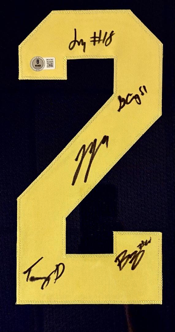 University of Michigan 34x42 signed, framed 2023 National Champs jersey (signed by 11) - Beckett COA