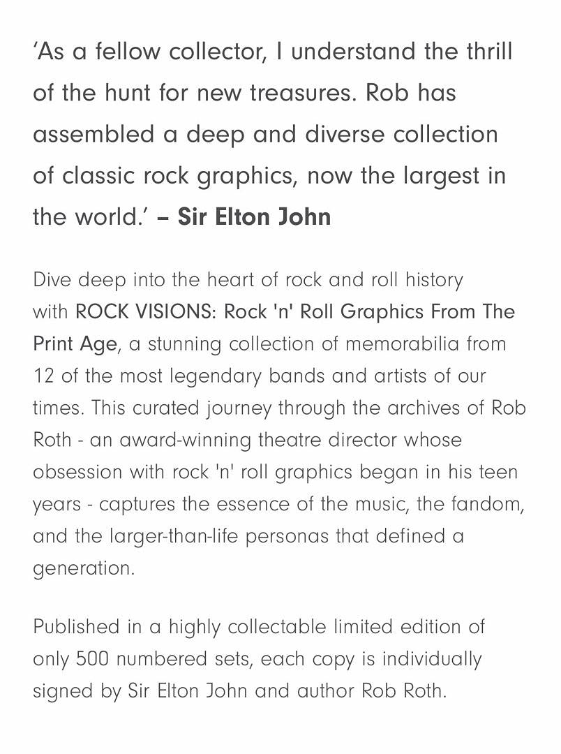 Elton John Rob Roth signed Limited Edition (375/500) book "Rock Visions" - Genesis Publications