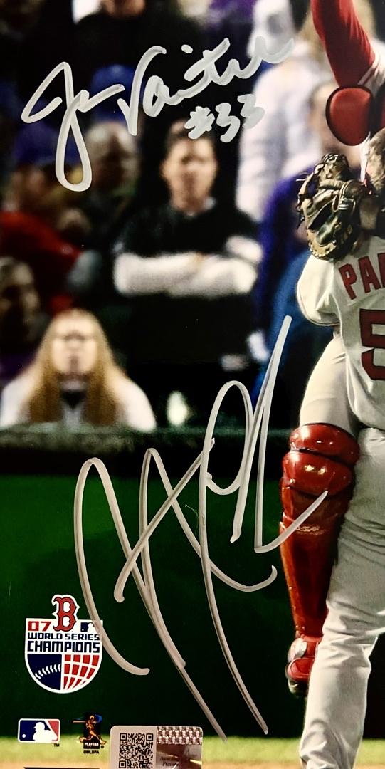 Jason Varitek & Jonathan Papelbon signed 2007 Red Sox World Series 8x10 - New England Pictures COA