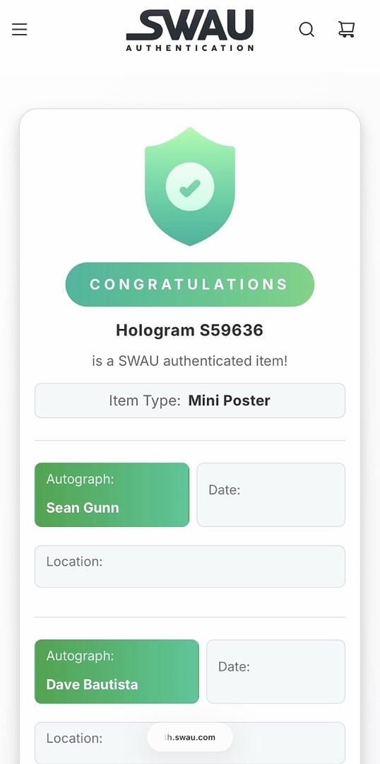 Chris Pratt David Bautista Karen Gillan Michael Rooker and Sean Gunn signed 9.5x14.5 print (GOTG) - SWAU COA