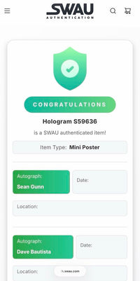 Chris Pratt David Bautista Karen Gillan Michael Rooker and Sean Gunn signed 9.5x14.5 print (GOTG) - SWAU COA