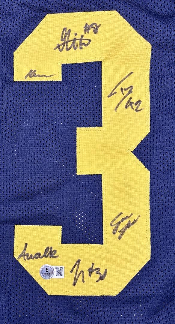 Michigan 2023 National Champs Team Signed Jersey: McCarthy,Doman, McBurrows, Crippen, Berry, El-Hadi, Harris, Guy, Taylor, Rolder, Walker  - Beckett COA