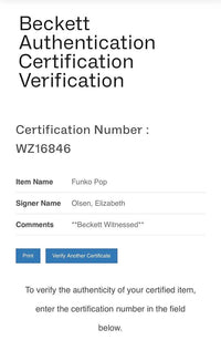 Elizabeth Olsen signed "Zombie Scarlett Witch" Funko #943 (Marvel What If...) - Beckett COA
