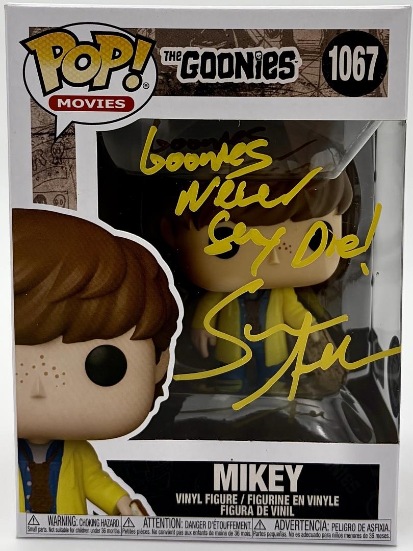 Sean Astin signed "Mikey" Funko #1067 (The Goonies) w/quote- OC Celebrity Marketing COA