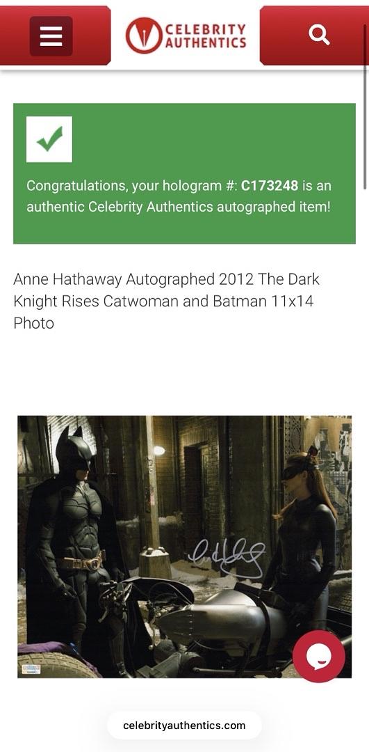 Anne Hathaway sexy signed 11x14 "Batman" - Celebrity Authentics COA
