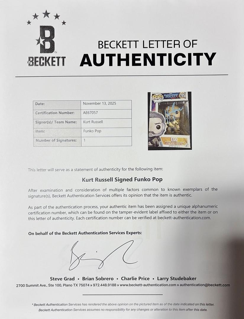 Kurt Russell Signed Funko Pop #205 "Ego" Guardians of The Galaxy - Beckett COA and full LOA