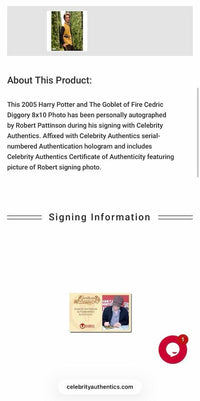Robert Pattinson signed "Cedric Diggory" 8x10 (Harry Potter) - Celebrity Authentics COA