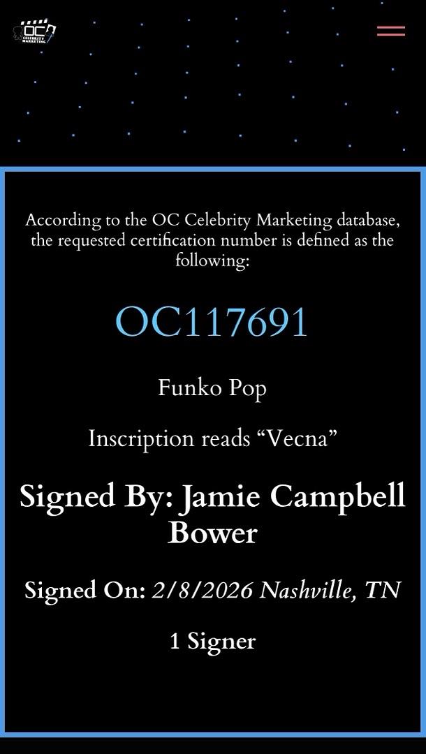 Jamie Campbell Bower signed Signature Series "Vecna" Funko #1806 (Stranger Things) - OC Celebrity Marketing COA