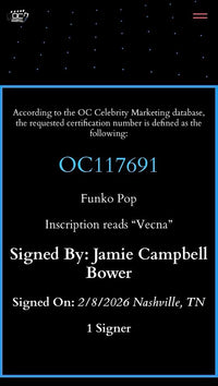 Jamie Campbell Bower signed Signature Series "Vecna" Funko #1806 (Stranger Things) - OC Celebrity Marketing COA