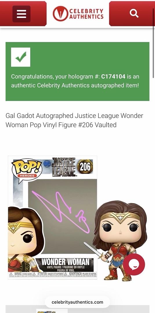 Gal Gadot Signed Funko Pop #206 Wonder Woman - Celebrity Authentics COA