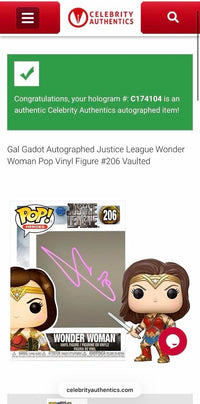 Gal Gadot Signed Funko Pop #206 Wonder Woman - Celebrity Authentics COA