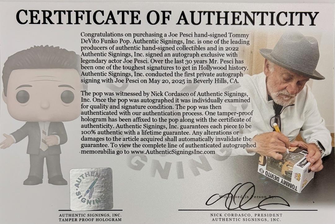 Joe Pesci Signed Funko Pop #1505 "Tommy Devito" Goodfellas - JSA & ASI COA