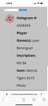 Juan Berenger signed 8x10 Schwartz COA