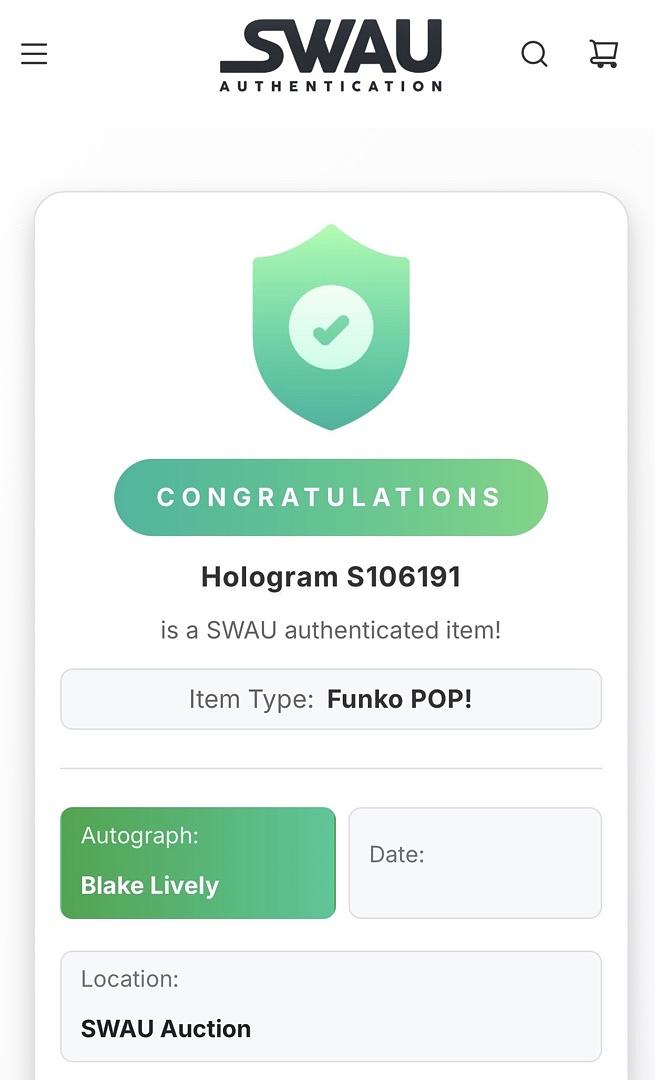 Blake Lively Signed Funko Pop #1404 (Deadpool) - SWAU COA