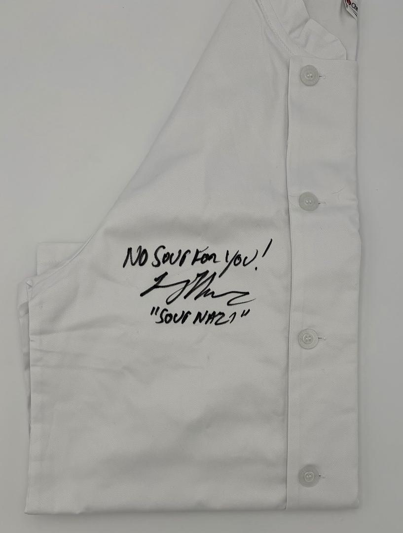 Larry Thomas signed Chef Coat w/quote and character name (Seinfeld) - JSA COA