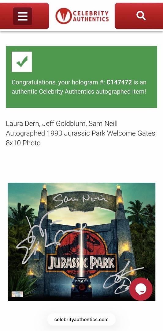 Sam Neill Laura Dern Jeff Goldblum Signed 8x10 (Jurassic World) -  Celebrity Authentics (Copy)