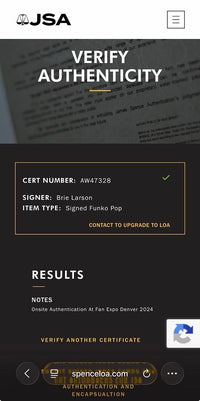Brie Larson Signed "Vers" Funko #434 w/quote (Captain Marvel) - JSA COA