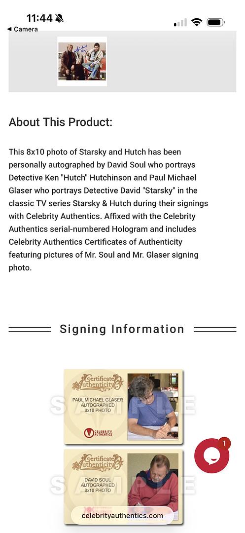 Paul Michael Glaser and David Soul (Starsky & Hutch) signed 8x10 w/character names - Celebrity Authentics COA