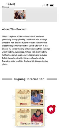 Paul Michael Glaser and David Soul (Starsky & Hutch) signed 8x10 w/character names - Celebrity Authentics COA