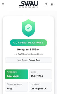 Taika Waititi signed "Korg" signed Funko #328 (Thor) - SWAU COA