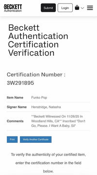Natasha Henstridge signed "Sil" Funko #1906 w/quote (Species) - Beckett COA
