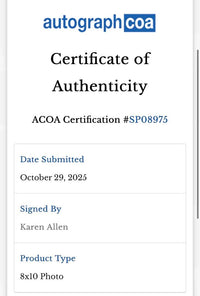 Karen Allen signed 8x10 (Raiders of the Lost Ark) - ACOA COA