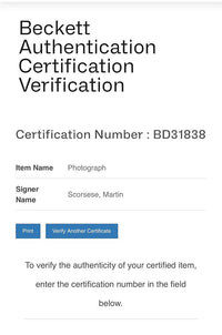 Martin Scorsese Signed 8x10 Photo - Beckett COA