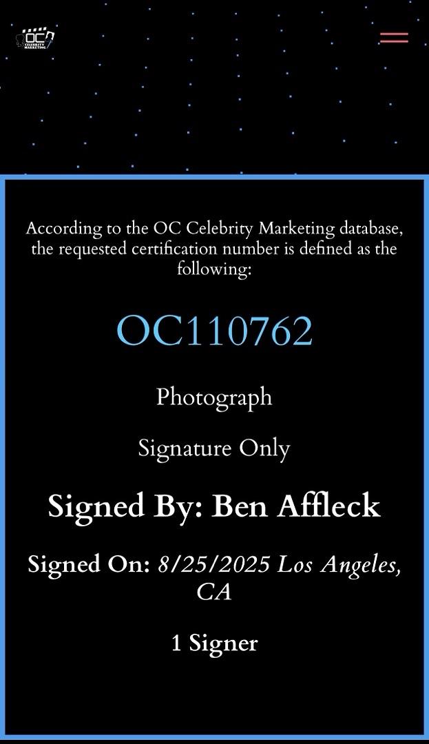 Ben Affleck signed 8x10 (Batman) - Beckett COA