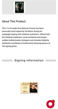 Val Kilmer signed 11x14 (Batman) - Celebrity Authentics COA