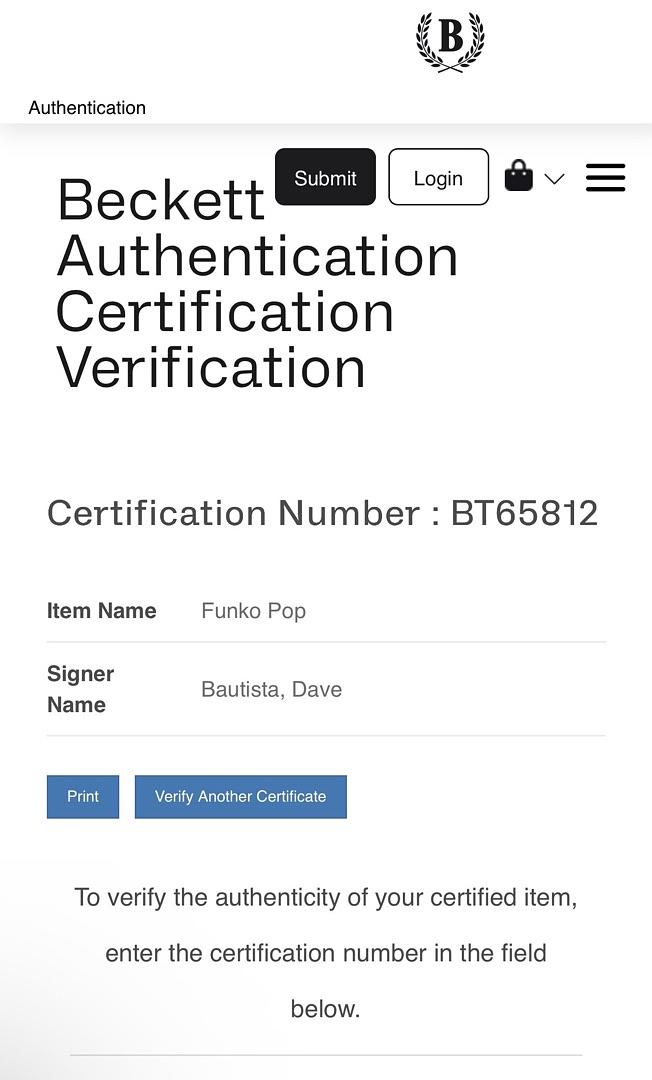 Dave Bautista Signed Funko Pop #1243 "Drax" GOTG - Beckett COA
