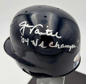 Jason Varitek signed 2004 World Series mini batting helmet (Red Sox) w/inscription - JSA COA