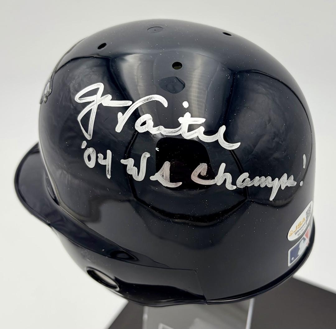 Jason Varitek signed 2004 World Series mini batting helmet (Red Sox) w/inscription - JSA COA