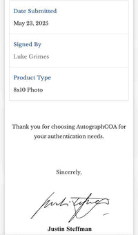Luke Grimes Signed 8x10 Photo (Yellowstone) - ACOA COA