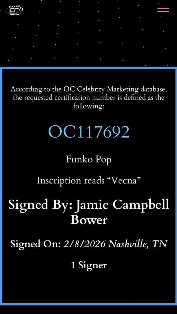 Jamie Campbell Bower signed Signature Series "Vecna" Funko #1806 (Stranger Things) - OC Celebrity Marketing COA