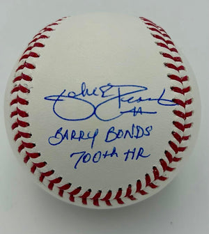 Jake Peavy signed baseball w/Barry Bonds 700th inscription - Sure Shot Promotions