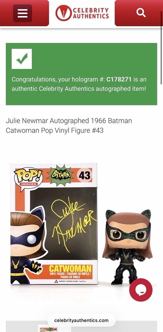 Julie Newmar Signed Funko Pop #43 Catwoman (Batman)  - Celebrity Authentics COA