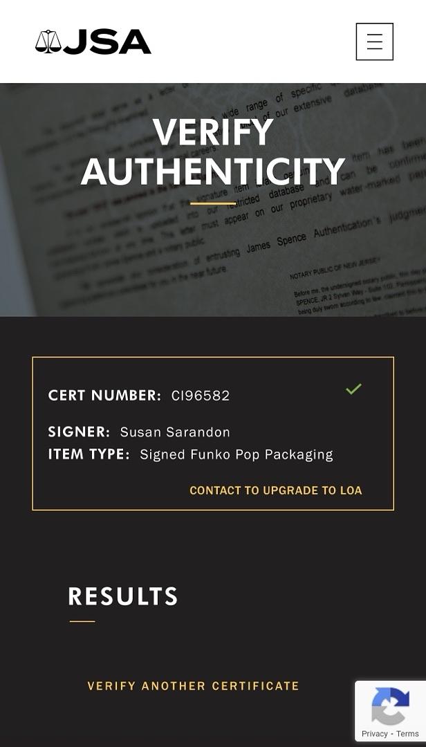 Susan Sarandon signed "Janet Weiss" Funko #210 (Rocky Horror Picture Show) - JSA COA