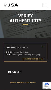 Susan Sarandon signed "Janet Weiss" Funko #210 (Rocky Horror Picture Show) - JSA COA