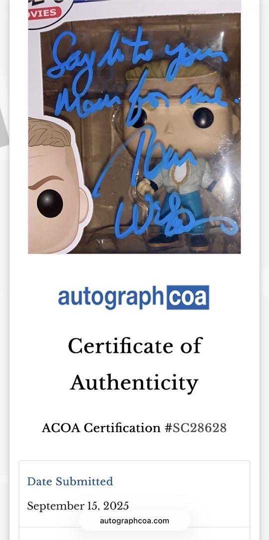 Tom Wilson signed Funko #963 (Back to the Future) w/quote - ACOA COA